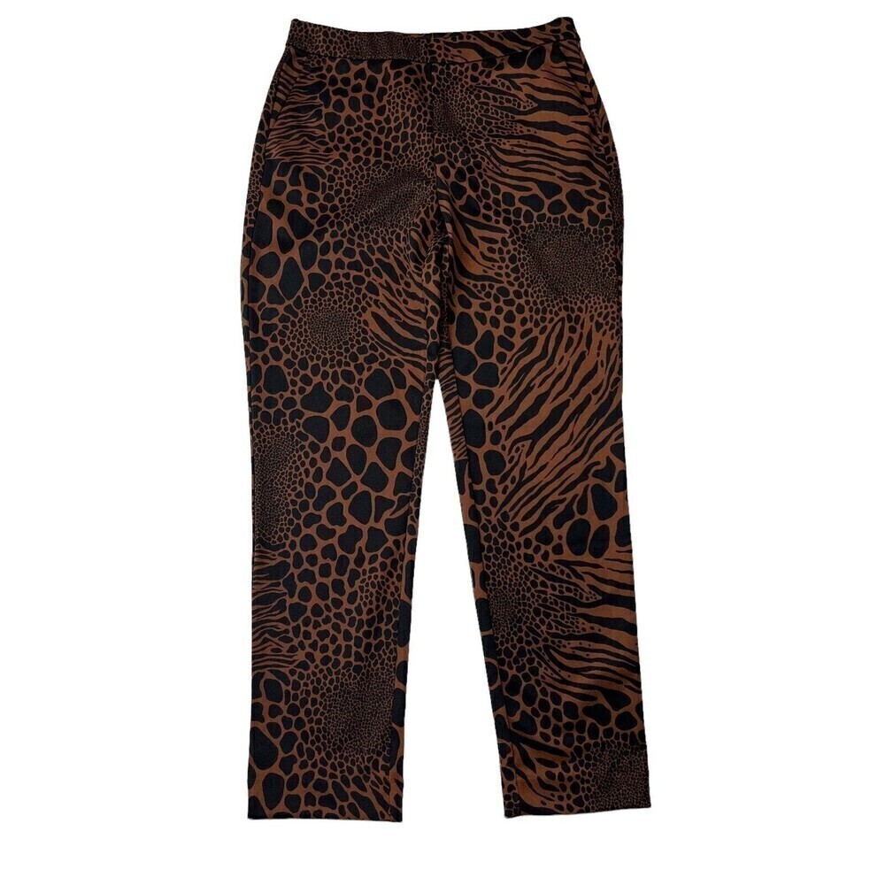 Michael Kors Women's Animal Print Pull On Pants Sz S Elastic Waist Brown Flat